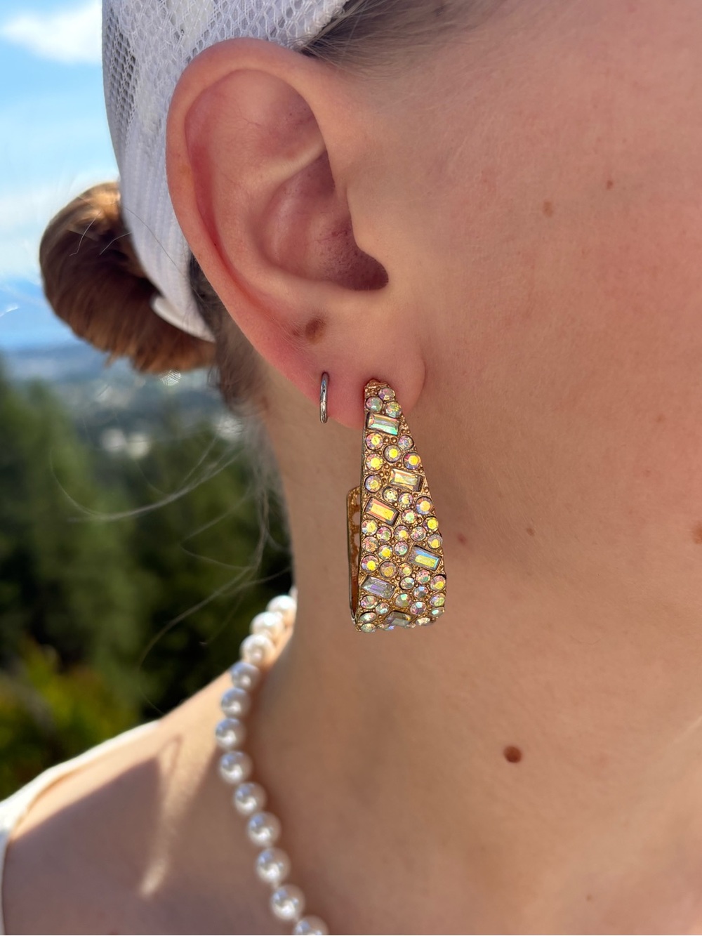 Sparkling  Rhinestone long Earrings Gold Plated